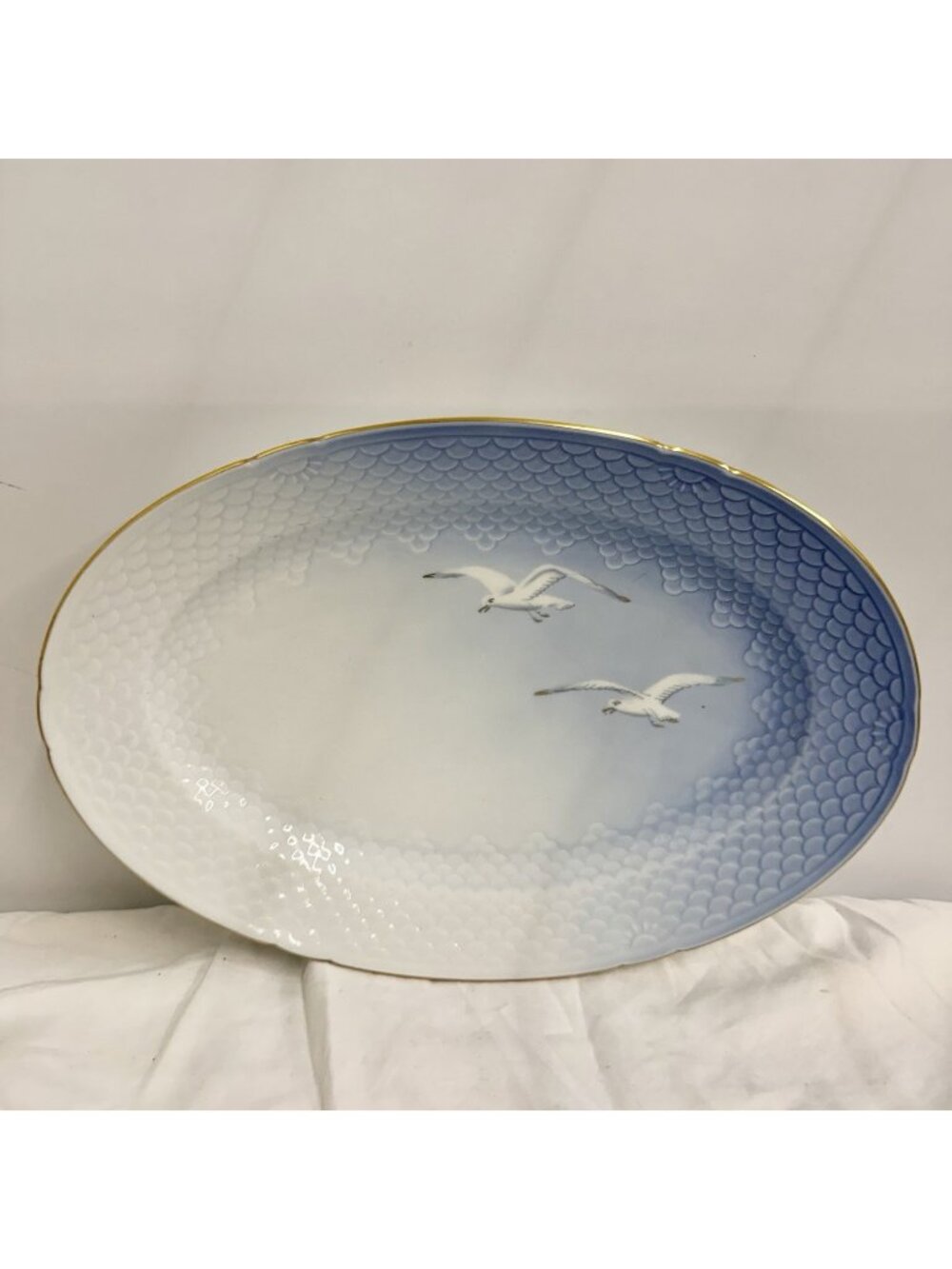 Bing & Grondahl B&G Seagull 16 Oval Serving Platter 13x9 Denmark Blue Gold Trim